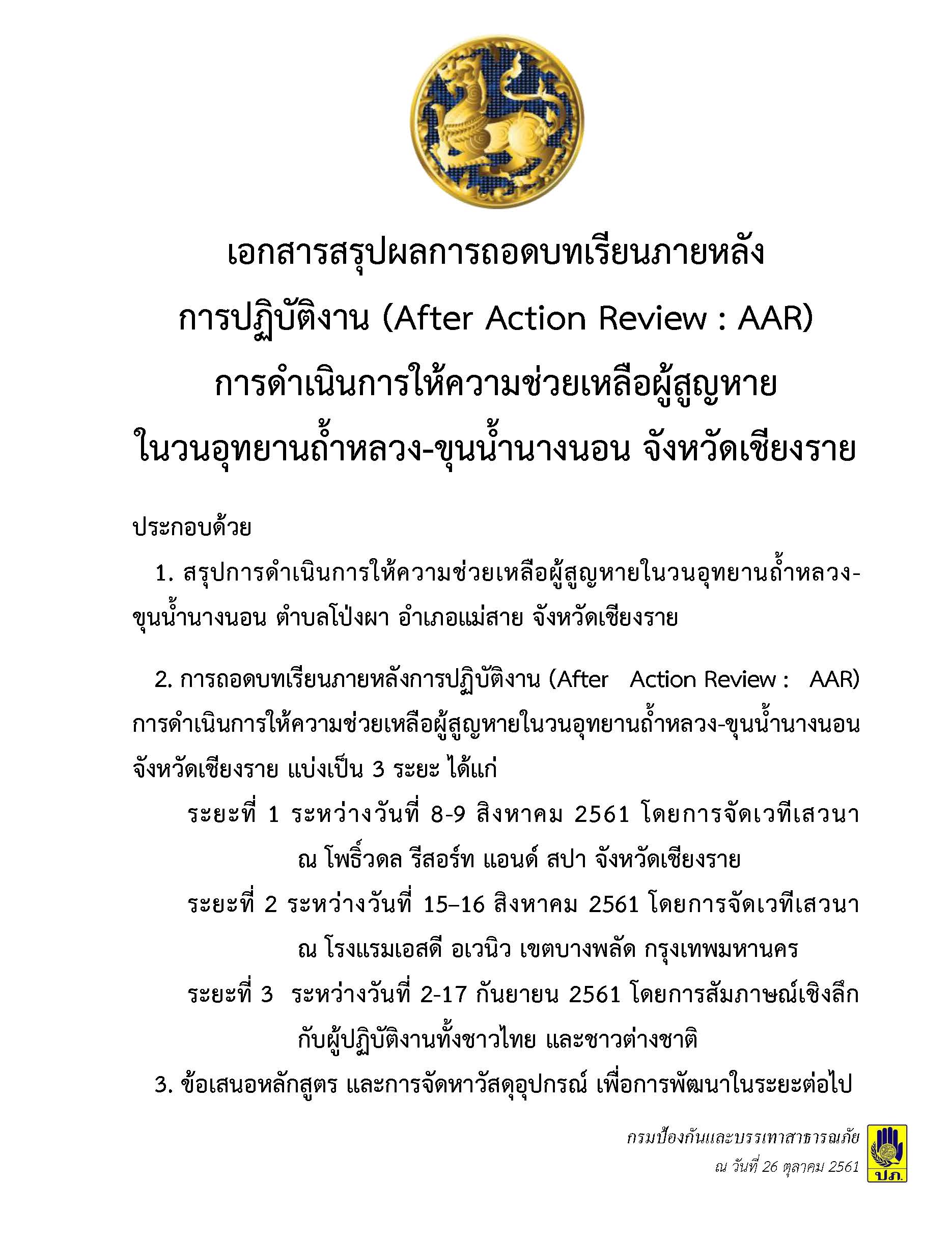 ͡ػšöʹ¹ѧûԺѵԧҹ (After Action Review : AAR) ôԹͼ٭ǹطҹǧ-عӹҧ͹ ѧѴ§